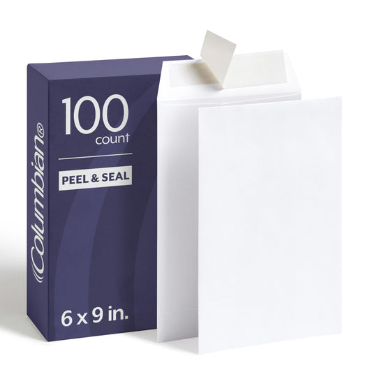 Columbian 6 x 9 Catalog Envelopes, 100 Pack, Catalog-Style with Self Seal Closure, Heavyweight 28 lb Paper, Self Sealing Envelopes for Mailing, Filing and Organizing, White