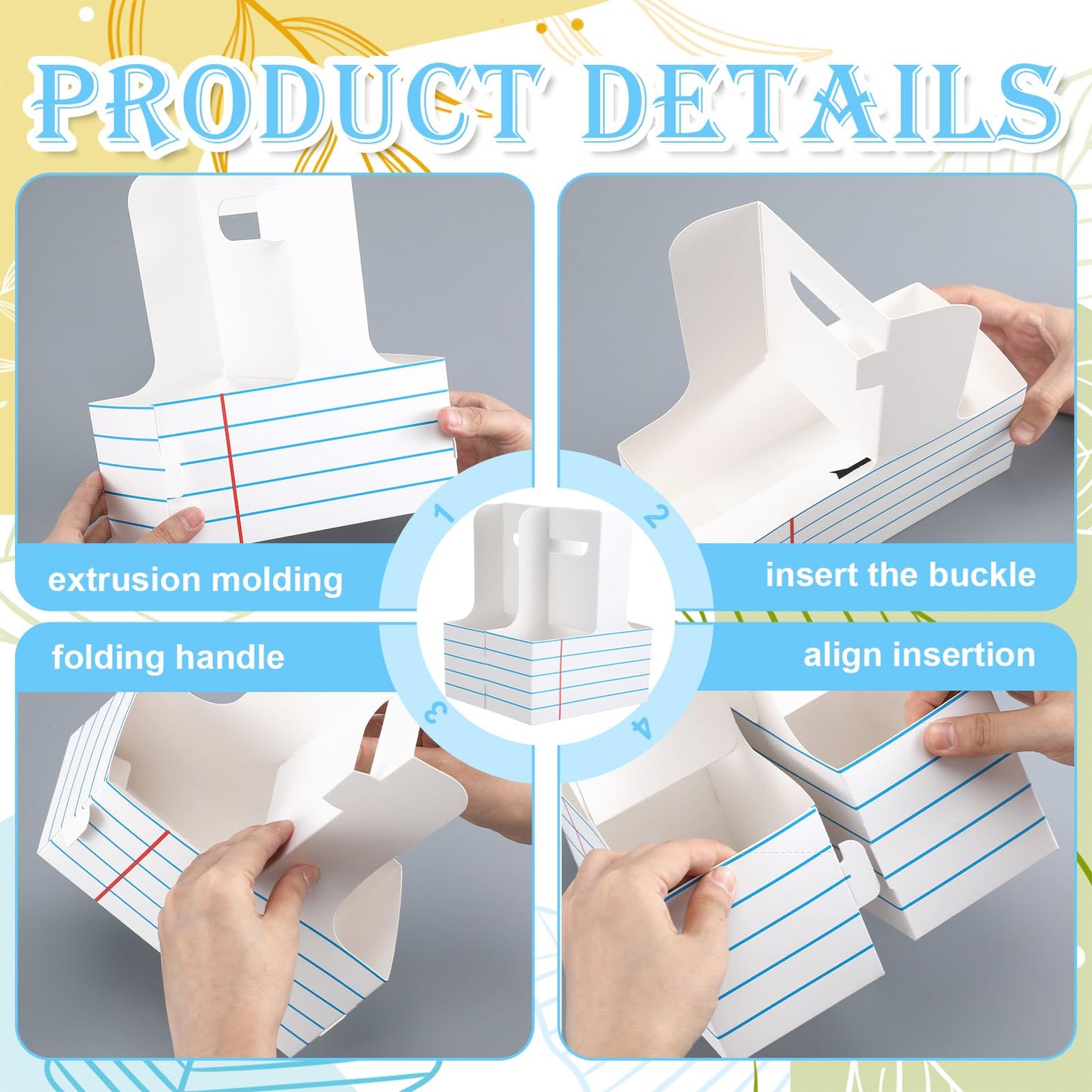 Reallnaive 12 Set Teacher Appreciation Gifts 2 Cup Drink Carrier with Greeting Card Ribbon Disposable Cup Holders with Handle for Back to School End of Year Party Favors (White,Stripe)