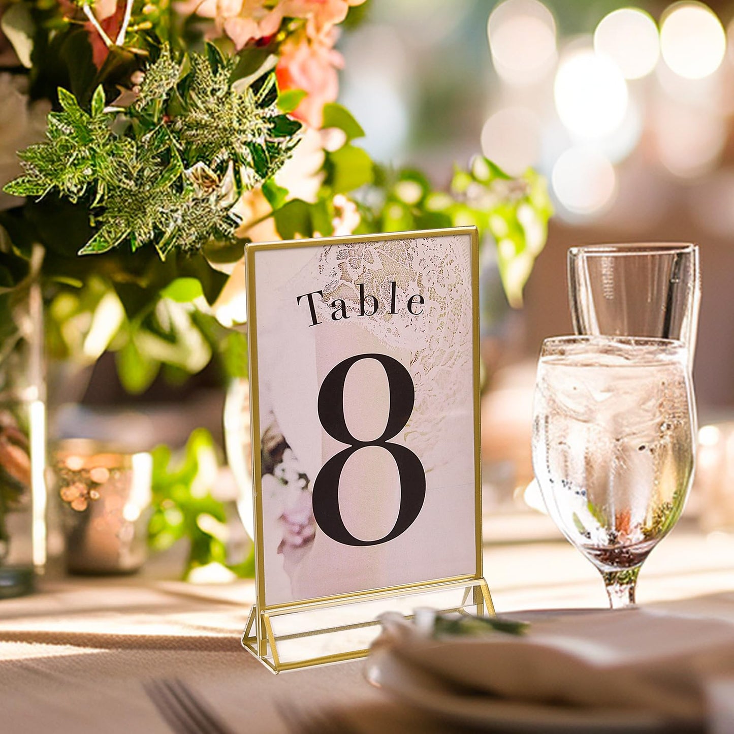 UNIQOOO Acrylic Sign Holders with Golden Border, Portrait View, Pack of 12 | 4x6 Inches Double Sided Clear Frame, Perfect for Wedding reception, Centerpiece, Decoration, Party,Anniversary, Event