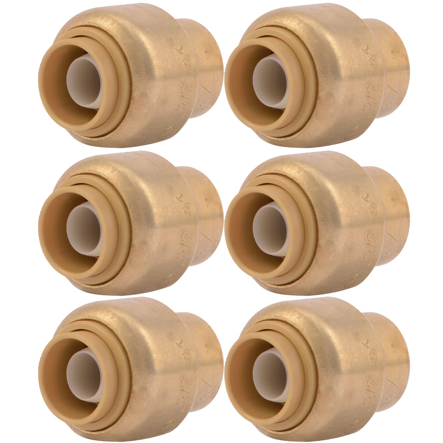 SharkBite 3/8 Inch (1/2 Inch OD) Push Cap, Pack of 6, Push to Connect Brass Plumbing Fitting, PEX Pipe, Copper, CPVC, PE-RT, HDPE, U512LF
