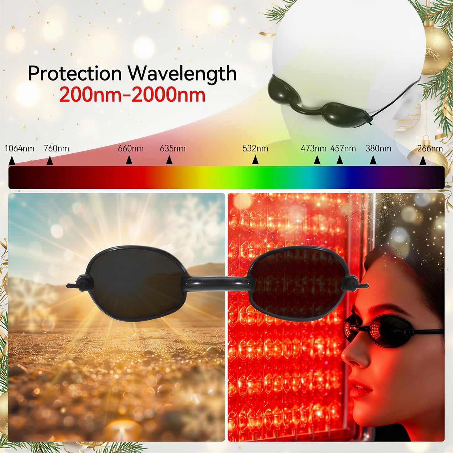 4 PCS Red Light Therapy Glasses, Half - clear Eyes Protection for Tanning Bed Goggles, Safety Glasses for Sunbathing & Laser Beauty Treatment, Black Wearing length adjustable Protective Goggles