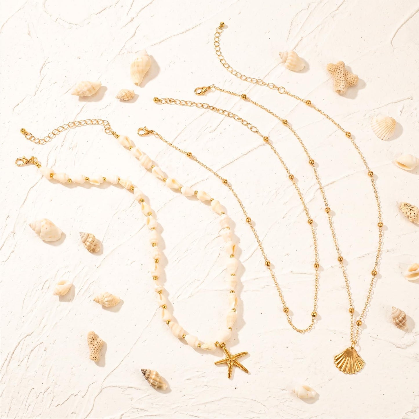 RAHHLIZS 3PCS Starfish Necklace for Women Layered Gold Shell Necklace Beach Jewelry Charm Summer Vacation Gifts