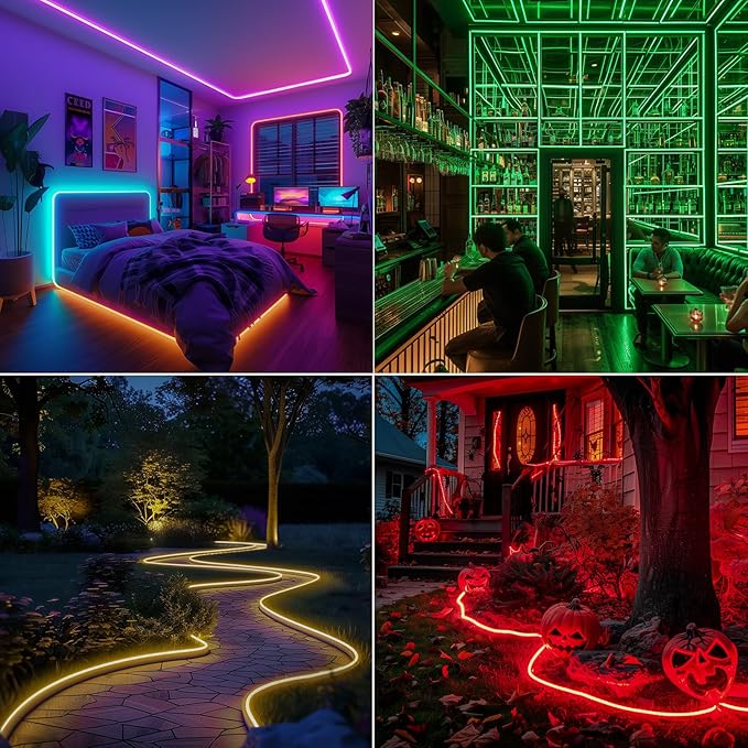 GZBtech RGB LED Neon Rope Lights 133FT/40M, AC 110-120V Waterproof Color Changing LED Rope with Remote Control, Dimmable Multi Color Strip Lighting for Indoor Outdoor Commercial Use, ETL Listed