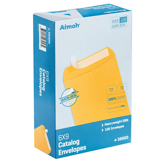 Aimoh 100 6 x 9 Self-Seal Brown Kraft Catalog Envelopes - 28lb, 100 Count, Ultra Strong Quick-Seal, 6x9 inch (38900)