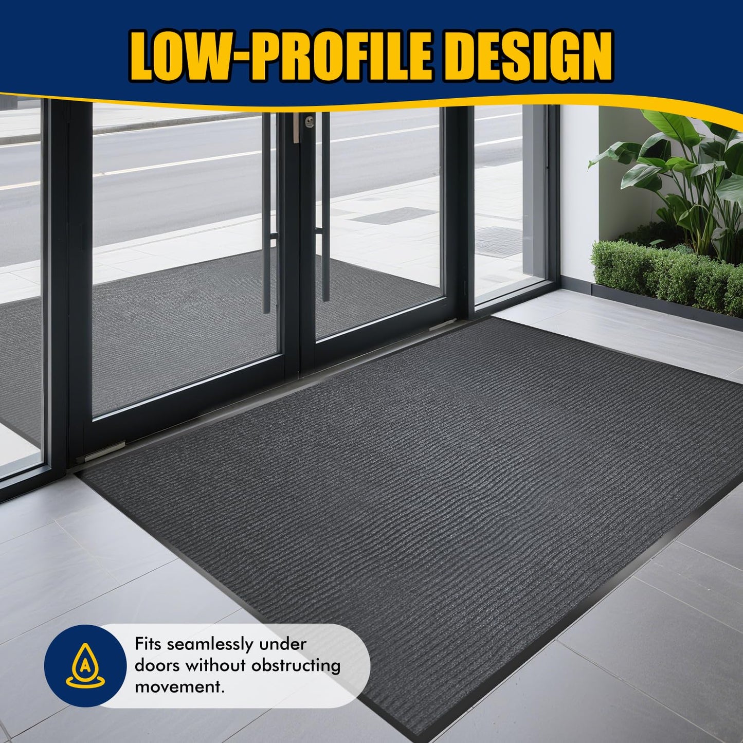 Extra Large Indoor/Outdoor Entrance Mat - 4 x 15 Feet, Rubber Border Door Mat Heavy Duty, Waterproof, Low-Profile, Easy to Clean, Rubber Entry Mat,Commercial Floor Mat, Charcoal Grey