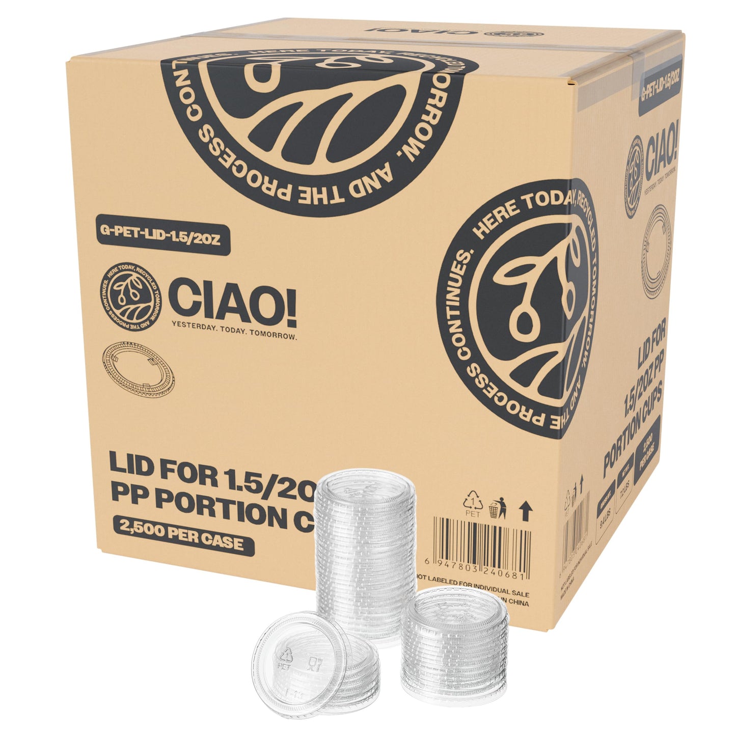 CIAO! Ultra Clear PET Portion Cup Lids, 62mm, Fits CIAO! 1.5 & 2 oz Portion Cups, Case of 2,500