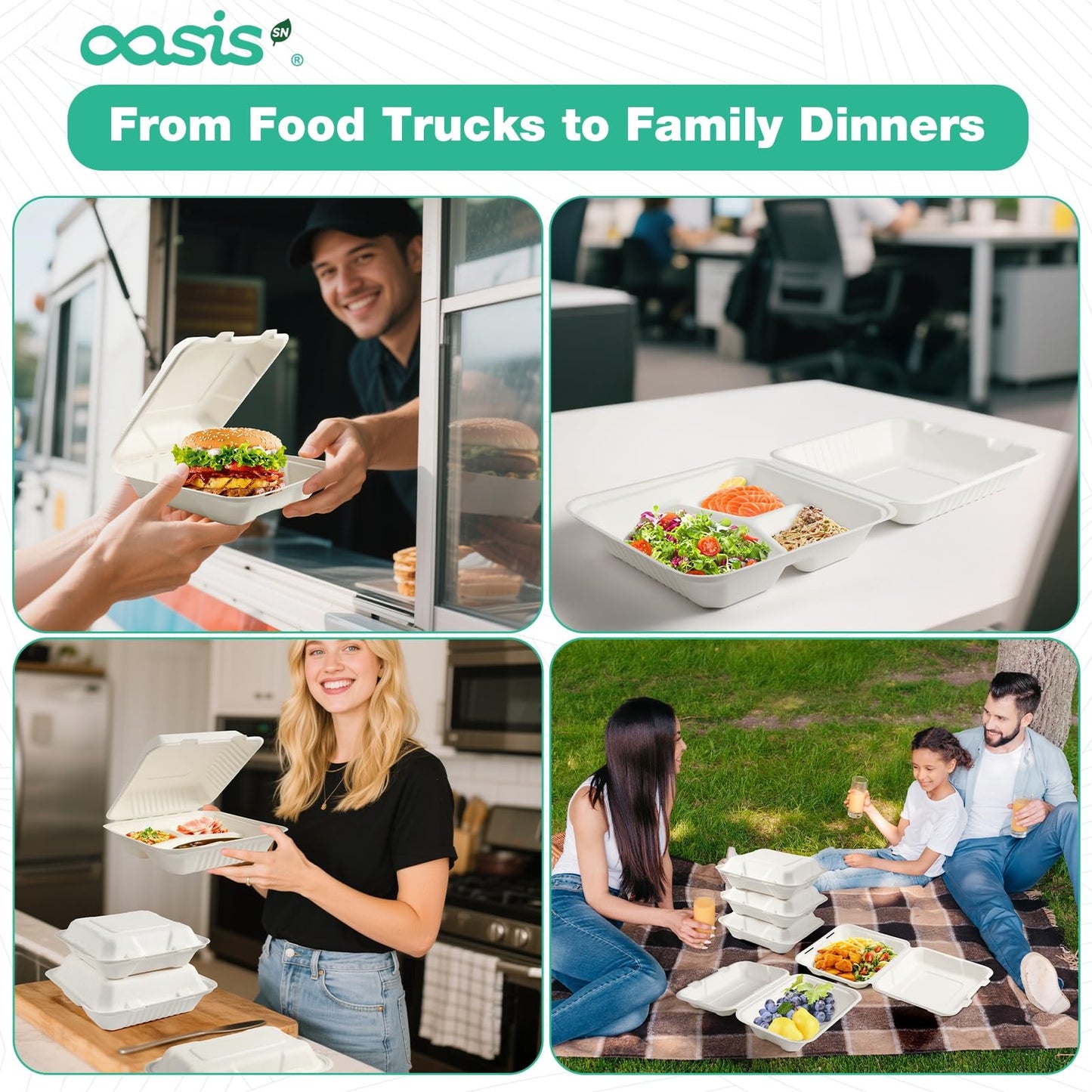 OasisSN 𝟵𝘅𝟲", 𝟲𝟴-𝗣𝗮𝗰𝗸 Clamshell Take Out Food Containers, Compostable Heavy-Duty Disposable Paper Lunch Boxes，Eco-Friendly Biodegradable To Go Containers For Food(White)