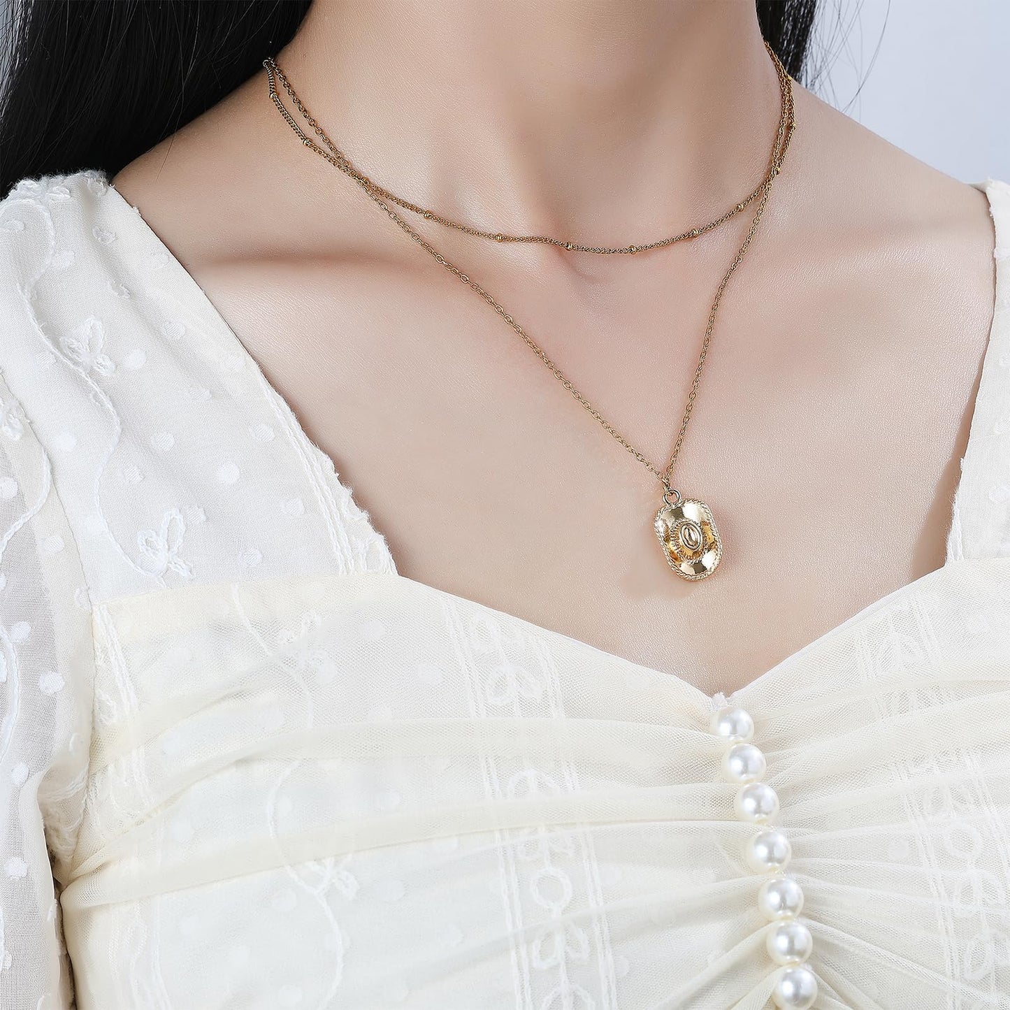 Dckazz Cowgirl Necklace 14K Gold Plated Layered Cowboy Hat Boot Necklace Coastal Cowgirl Western Country Jewelry for Women
