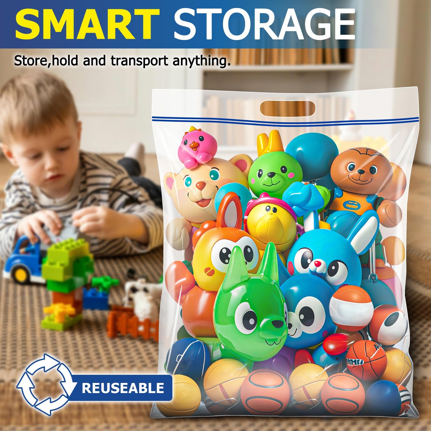 25 Gallon Jumbo Storage Bags, 3.5 Mil Thick Clear Plastic Zipper Bags with Handles, 35" x 24" Extra Large XL Heavy Duty for Home, Travel, and Moving (5 Packs)
