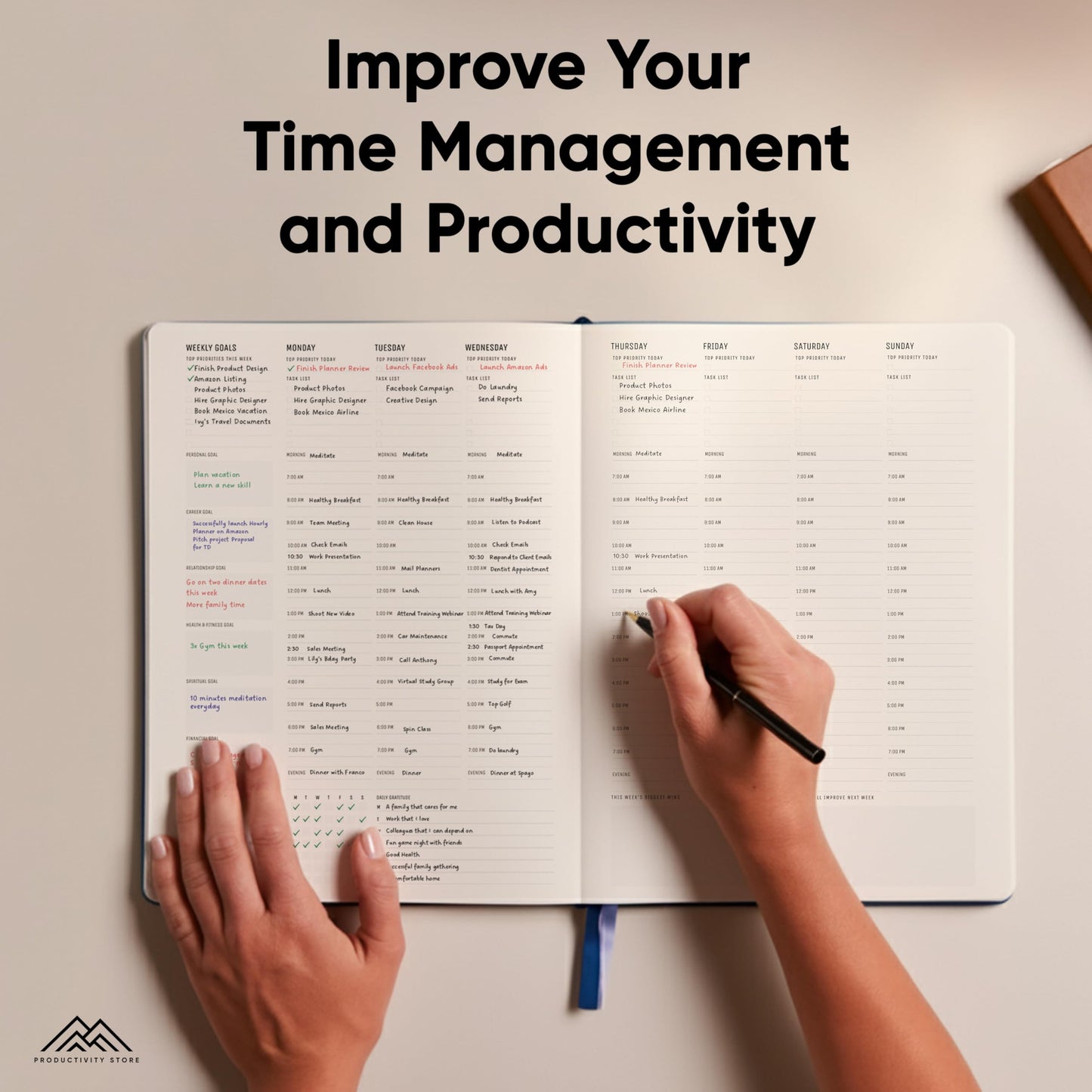 Hourly Planner & Appointment Book (8.5” x 11”) - Premium Hourly Planner with Daily Schedule & 30-Minute Time Slots for Better Time Management by PRODUCTIVITY STORE (A4, Black)