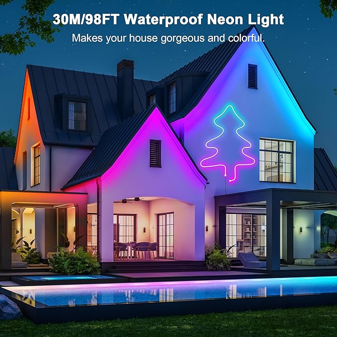 Cozylady 100Ft (50Ft * 2 Rolls) RGB LED Neon Rope Lights for Bedroom, 30m LED Strip Lamp with Double Sided Adhesive Tape, App/Remote Control DIY Lights Decorate The Outdoor and Indoor of Your Home