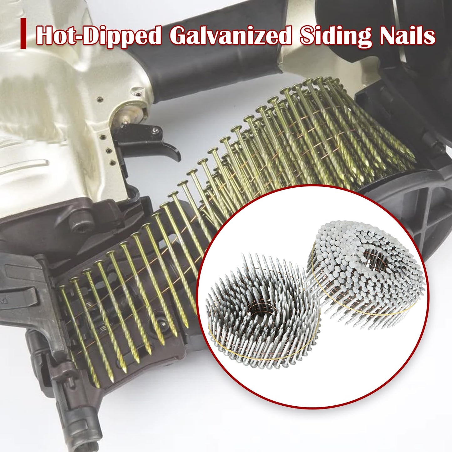 findmall 1-1/2 Inch 3600 Count Siding Nails 15-Degree Wire Collated Coil Full Round Head Hot-Dipped Galvanized Siding Nails