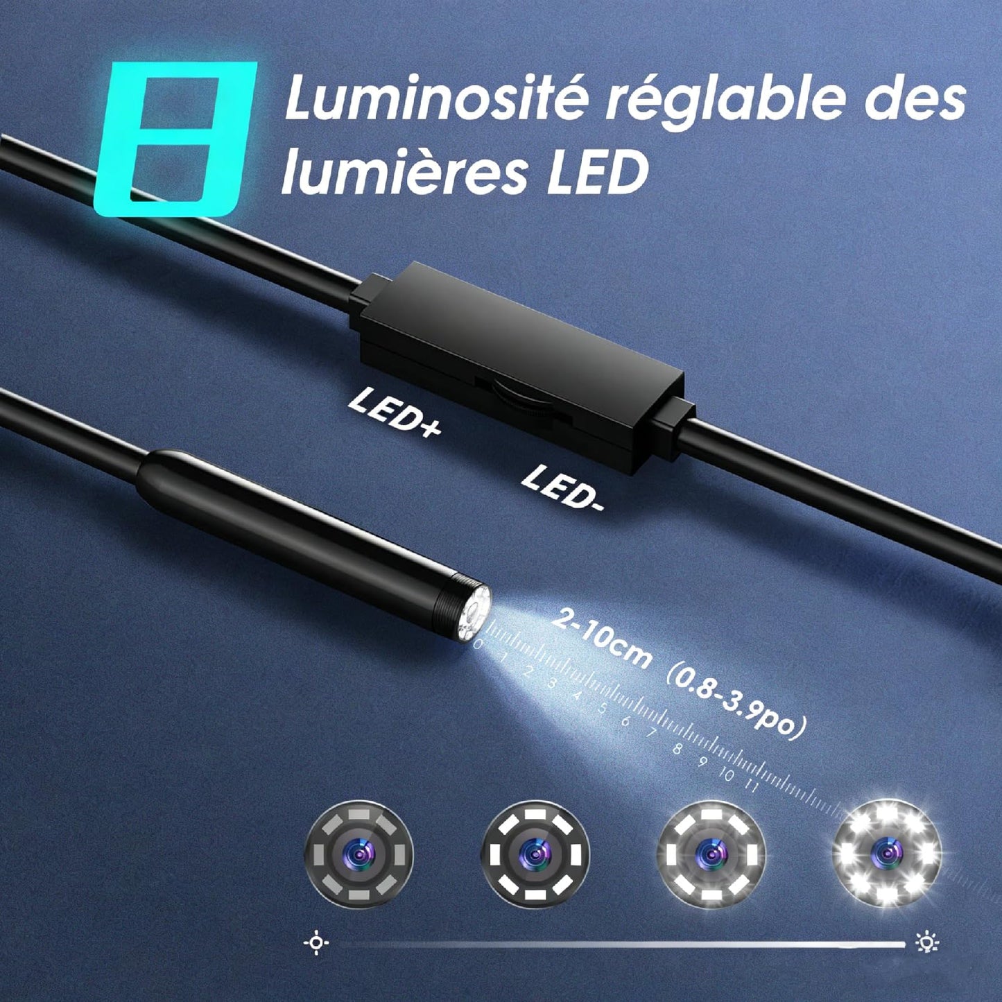 Endoscope Camera with Light, 1920P HD Borescope Camera with 8 Adjustable LED, 16.4FT Semi-Rigid Snake, IP67 Waterproof 8mm Inspection for iOS and Android (Single-Lens)