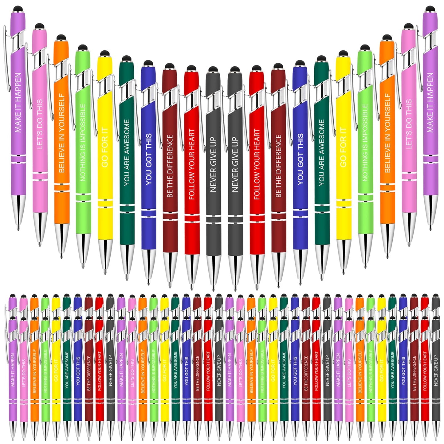 Greengines 100 Pcs Inspirational Pens - Motivational Ballpoint Bulk Pens with quotes Stylus Tip Gifts for School Coworkers Office Supplies Black Ink