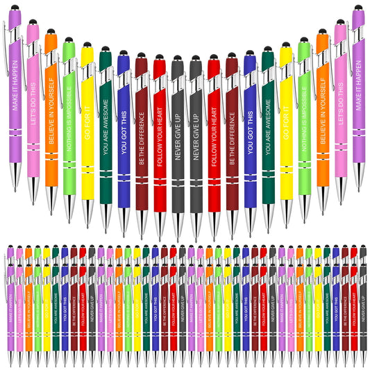 Greengines 100 Pcs Inspirational Pens - Motivational Ballpoint Bulk Pens with quotes Stylus Tip Gifts for School Coworkers Office Supplies Black Ink