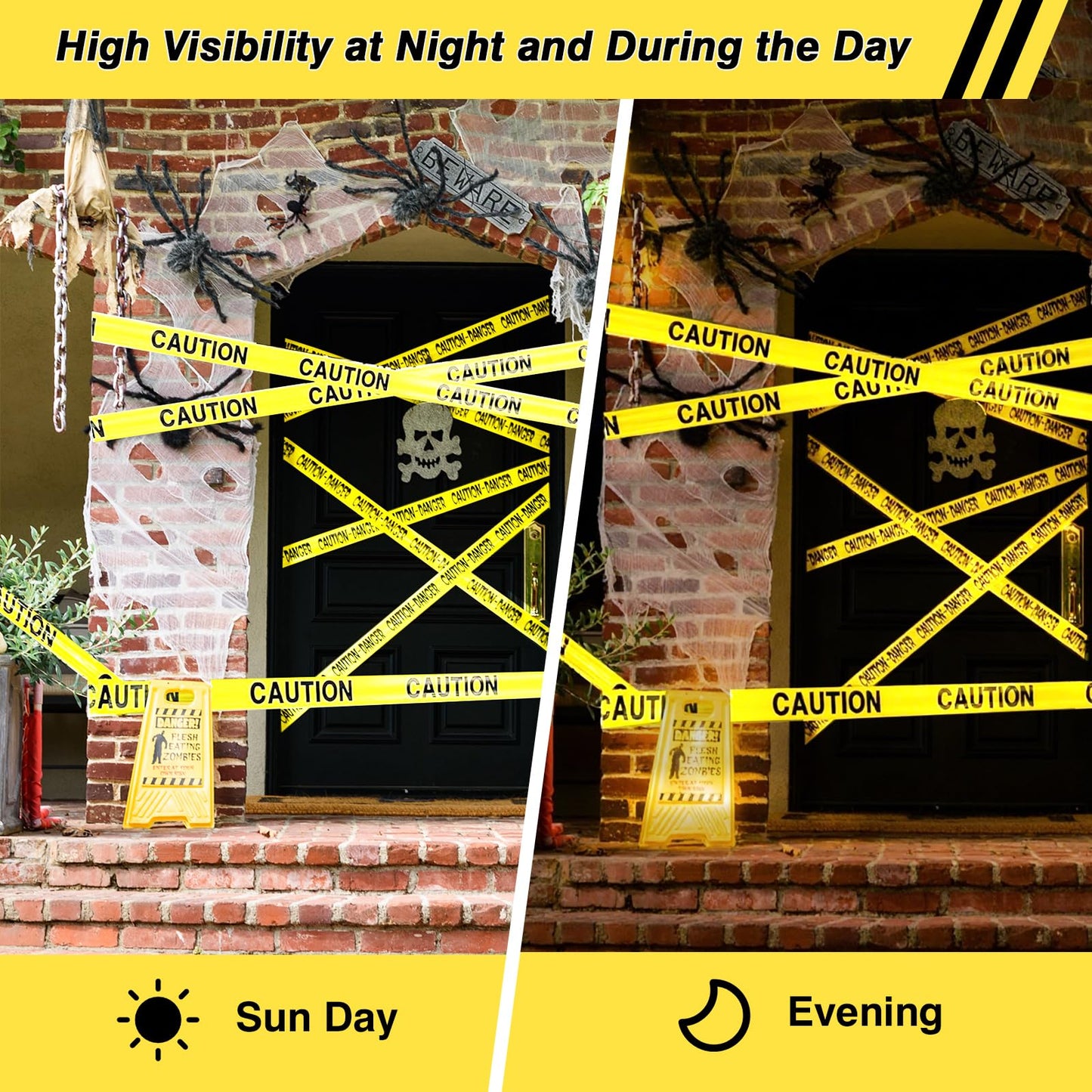 SWRT 3 Rolls Premium Yellow Caution Tape, 3 Inch x 1000FT(Total 3000FT) Bright Hazard Tape with Bold Black Text for Danger Zones/Sporting Events, Construction Tape for Crime Scenes/Halloween Decor