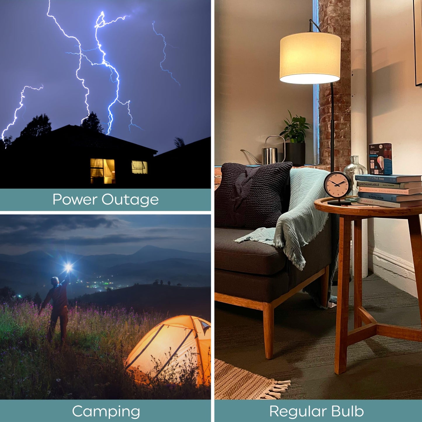 GE LED+ Battery Backup LED Light Bulbs, Emergency Light Bulb for Power Outages + Flashlight, BR30 Indoor Floodlights (3 Pack)