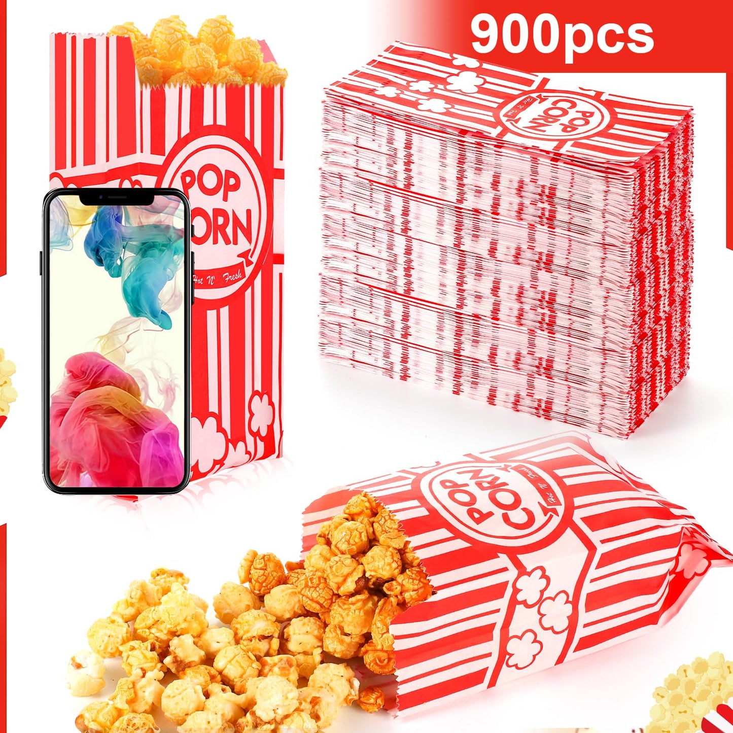900 Pcs Popcorn Bags, 1 Oz Paper Popcorn Bag Individual Servings Bulk for Pop corn Machine Accessories Supplies Movie Nights Cinema Kitchen Supplies