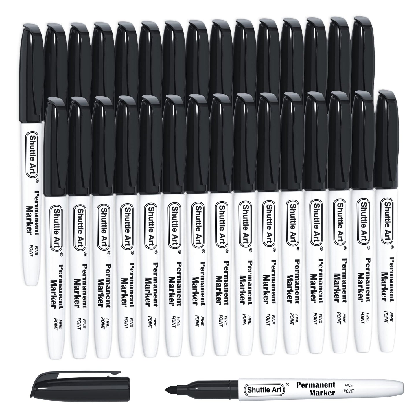 Shuttle Art Permanent Markers, 30 Pack Black Permanent Marker set, Fine Point, Works on Plastic, Wood, Stone, Metal and Glass for Doodling, Marking