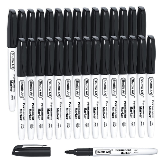 Shuttle Art Permanent Markers, 30 Pack Black Permanent Marker set, Fine Point, Works on Plastic, Wood, Stone, Metal and Glass for Doodling, Marking