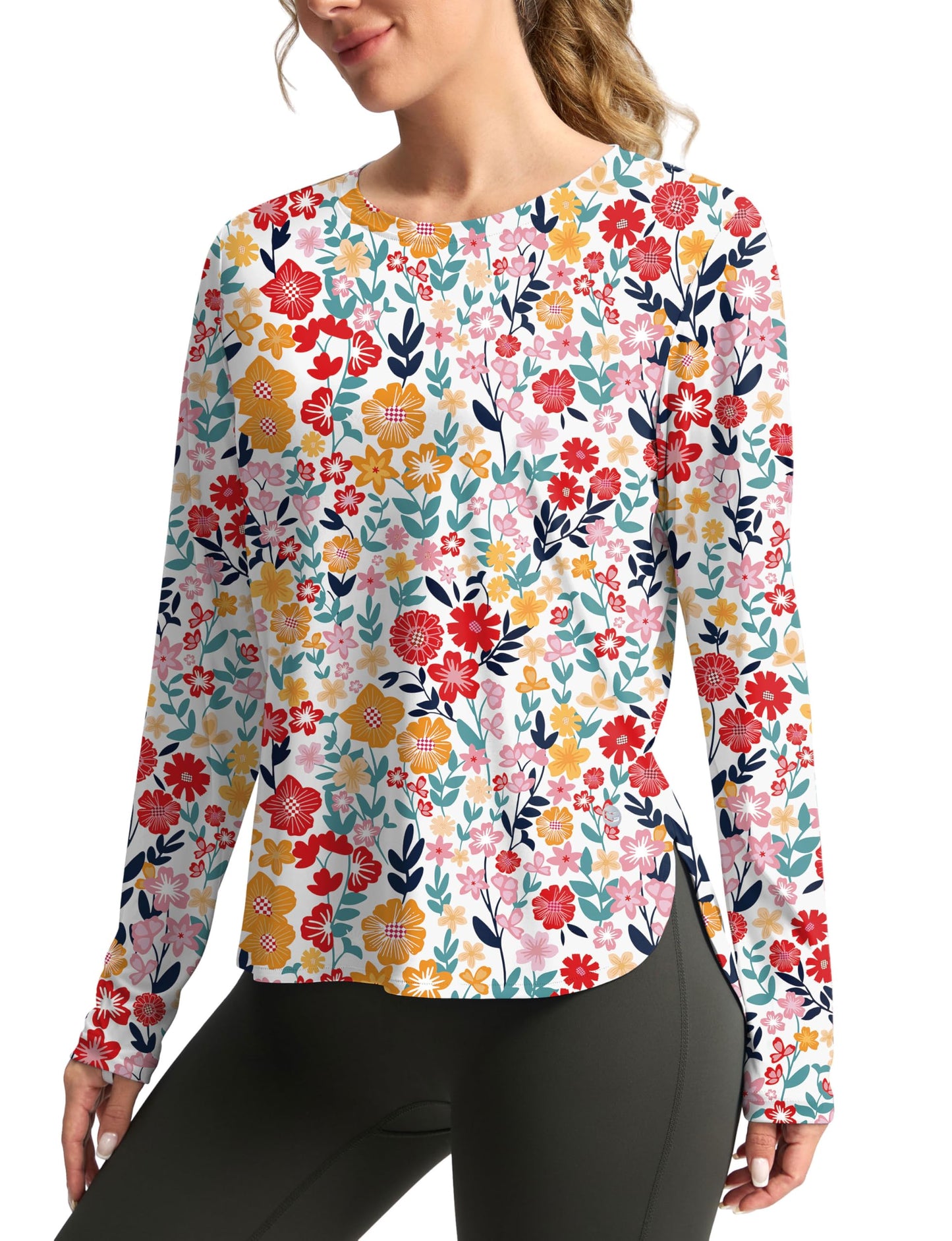 Women's Sun Shirts UPF 50+ Long Sleeve UV Protection Shirt Lightweight Quick Dry Workout Hiking Tops for Women(Pink Floral,S)