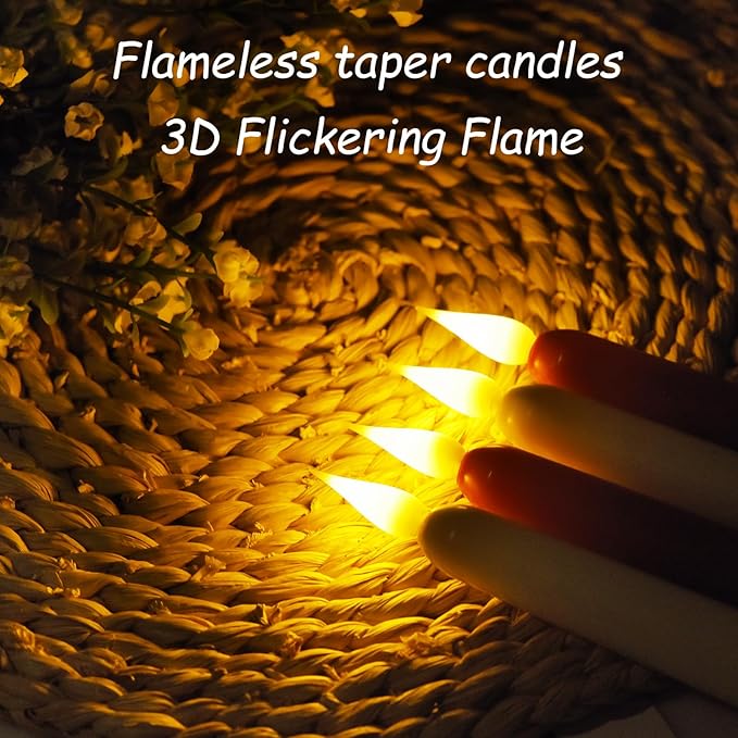 Flameless Taper Candles with Remote Control and Timer, Battery Operated LED Candlesticks with Flickering 3D Flame, 9.6×0.8 Inches Plastic Fake Candles for Christmas, Wedding and Home Decor (Ivory, 6)