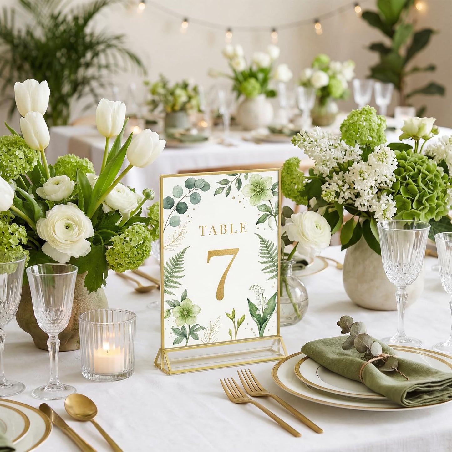 UNIQOOO Acrylic Sign Holders with Golden Border, Portrait View, Pack of 12 | 4x6 Inches Double Sided Clear Frame, Perfect for Wedding reception, Centerpiece, Decoration, Party,Anniversary, Event