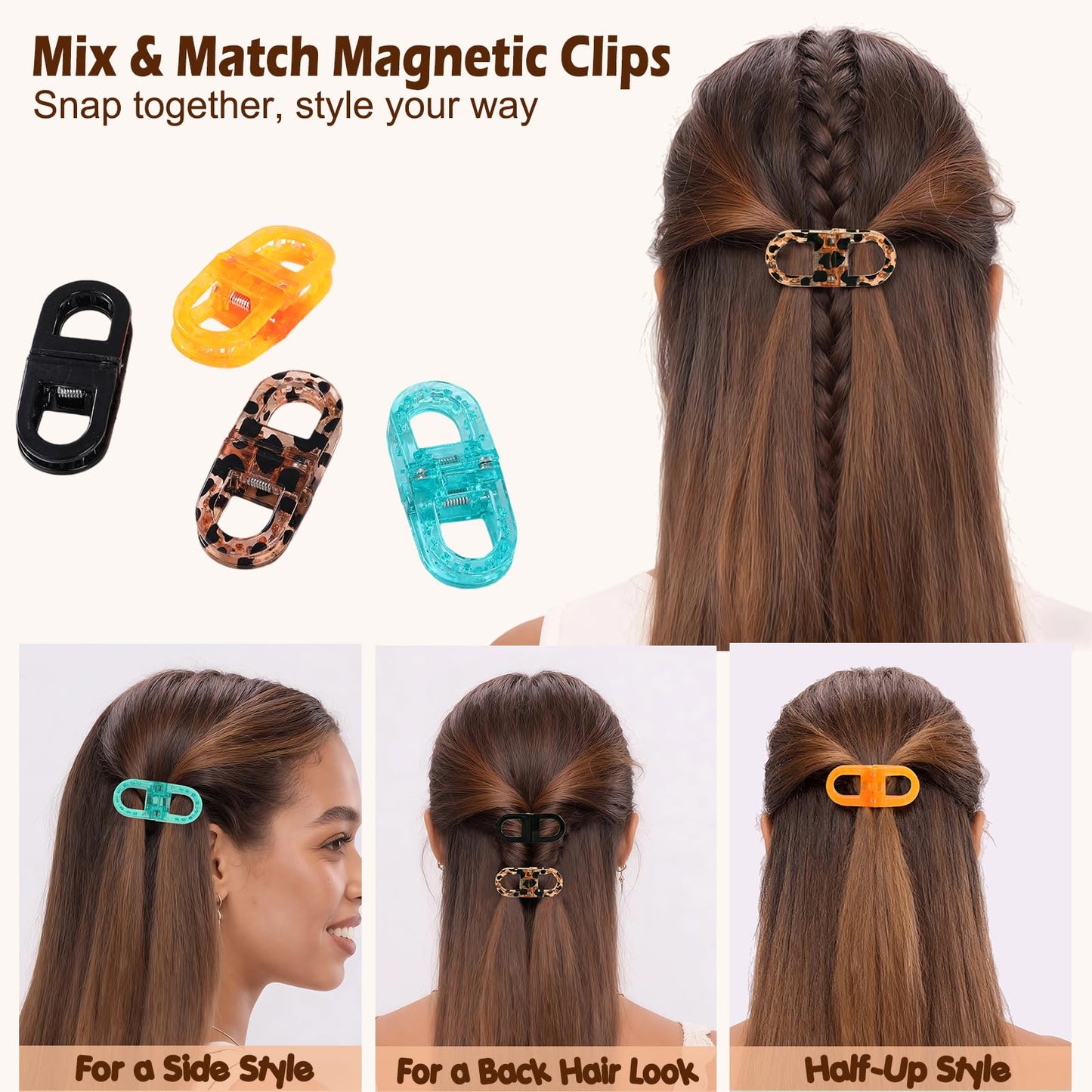 CHAOBANG Magnetic Hair Clips Strong Hold No Slip Styling Clips Gentle No Crease Design Lightweight Portable for Everyday Hairstyles Salon Travel All Hair (Blue and leopard print)