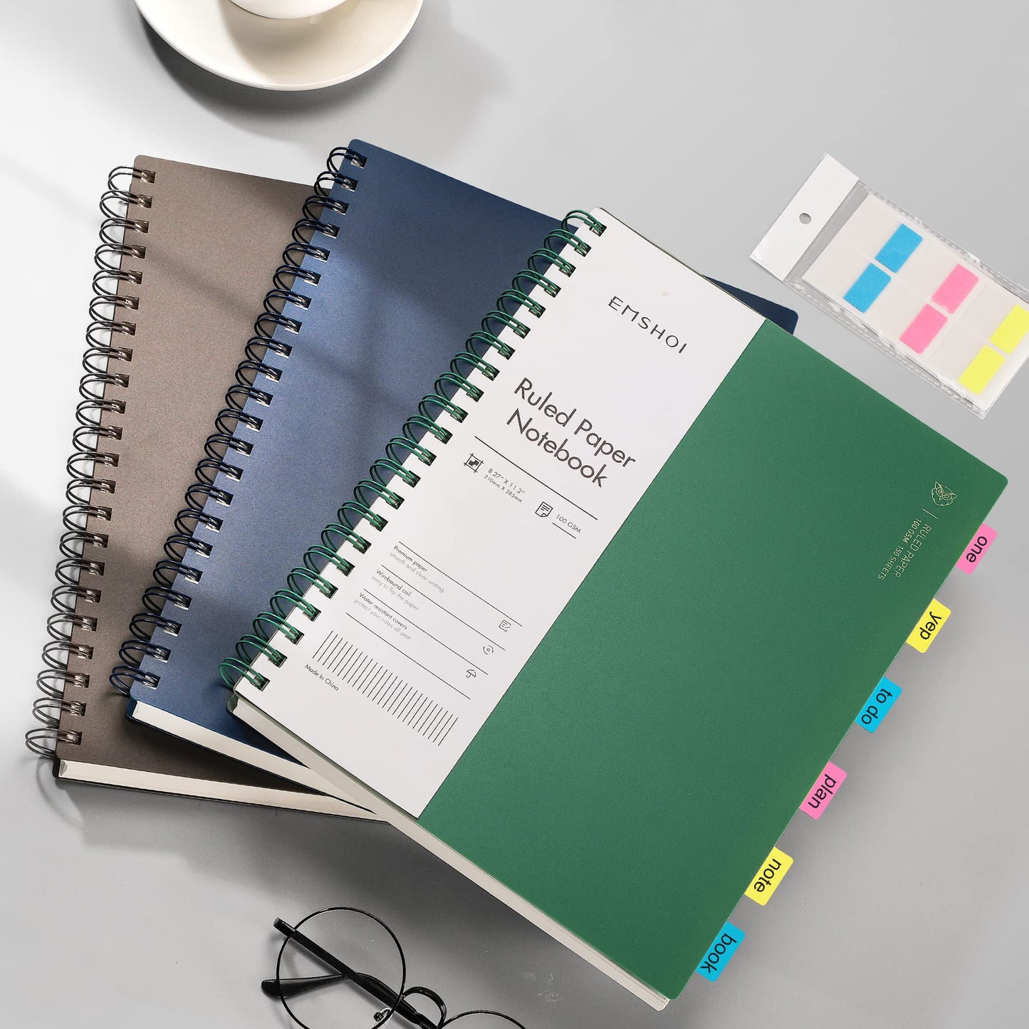EMSHOI A4 Spiral Notebook College Ruled, 11.2" X 8.27", 150 Sheets/300 Pages, 100gsm Thick Lined Journal, Waterproof Softcover, Twin-Wire Binding, for School Work Business Writing, Gifts - Green