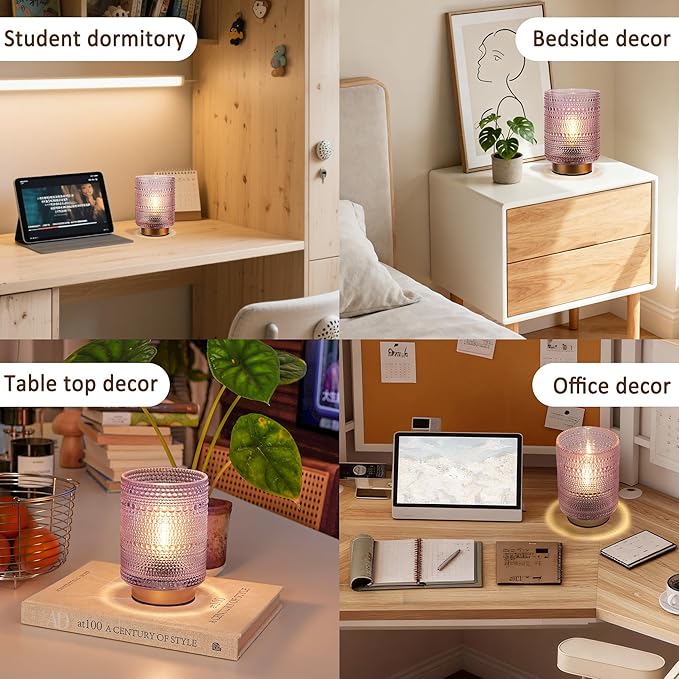 Battery Operated Decorative Lamp with Timer, Small Cozy Ambience Lamps for Shelf/Bedside/Table Decor, Cordless Table Lamp with LED Bulb for Girls Room/Dorm/Office Desk/Cubicle/Bathroom Decor-PINK
