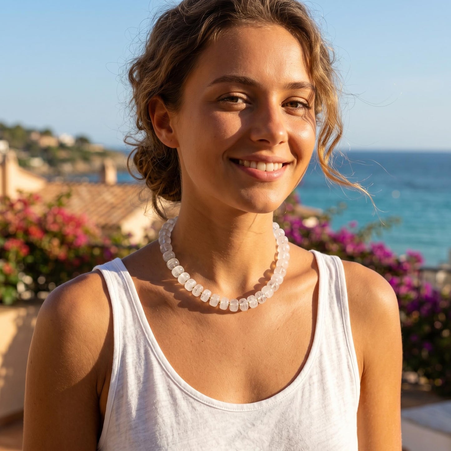 Badu Clear White Chunky Beaded Necklace for Women,Acrylic Bead Choker Statement Necklace Cute Trendy Necklaces Jewelry Gifts
