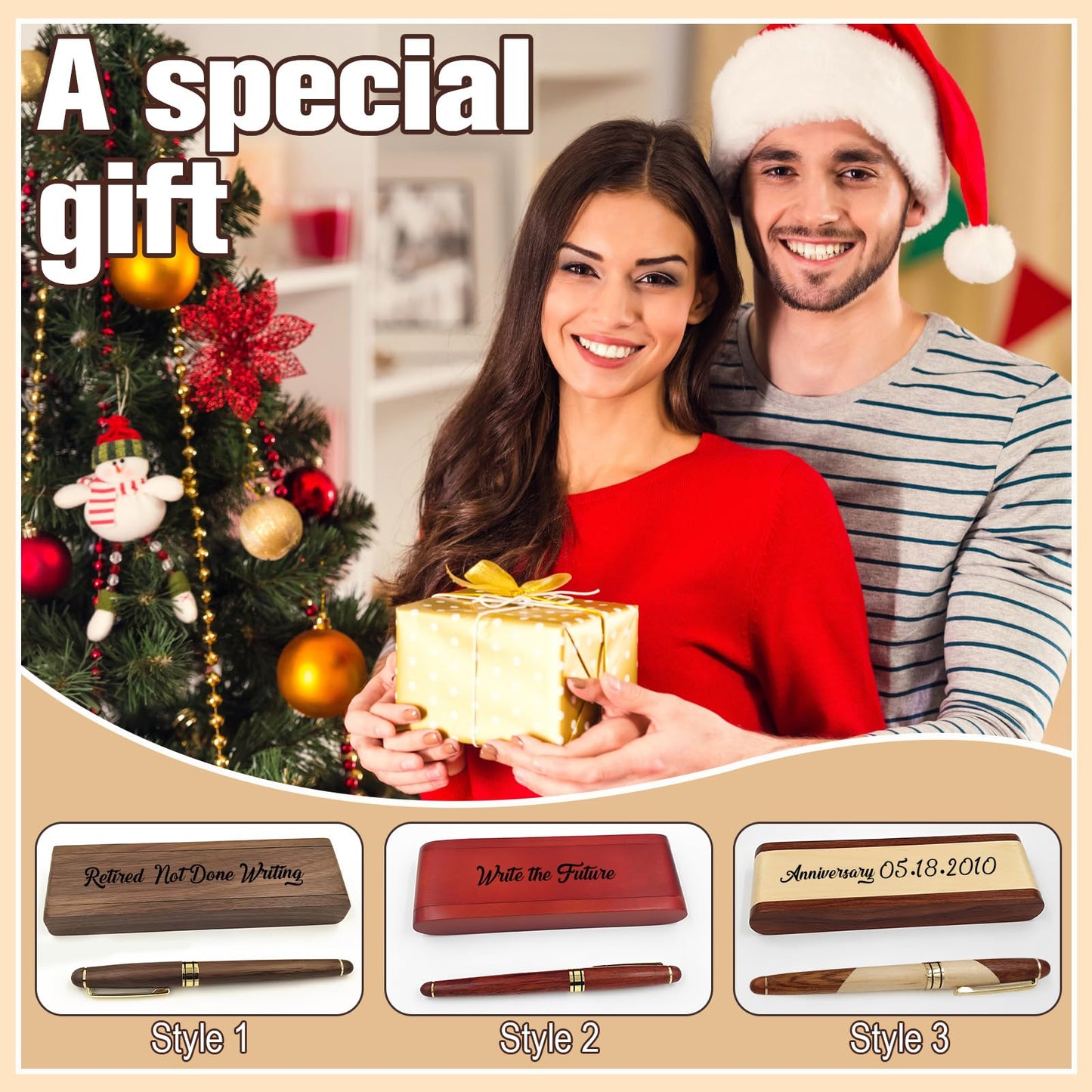 QSZ Custom Wooden Ballpoint Pen Gift Set with Name Personalized Wood Pen Set with Engraved Business Wood Pens Gift for Men Women Boss Teacher Co-worker Friends (Custom Pens 5)