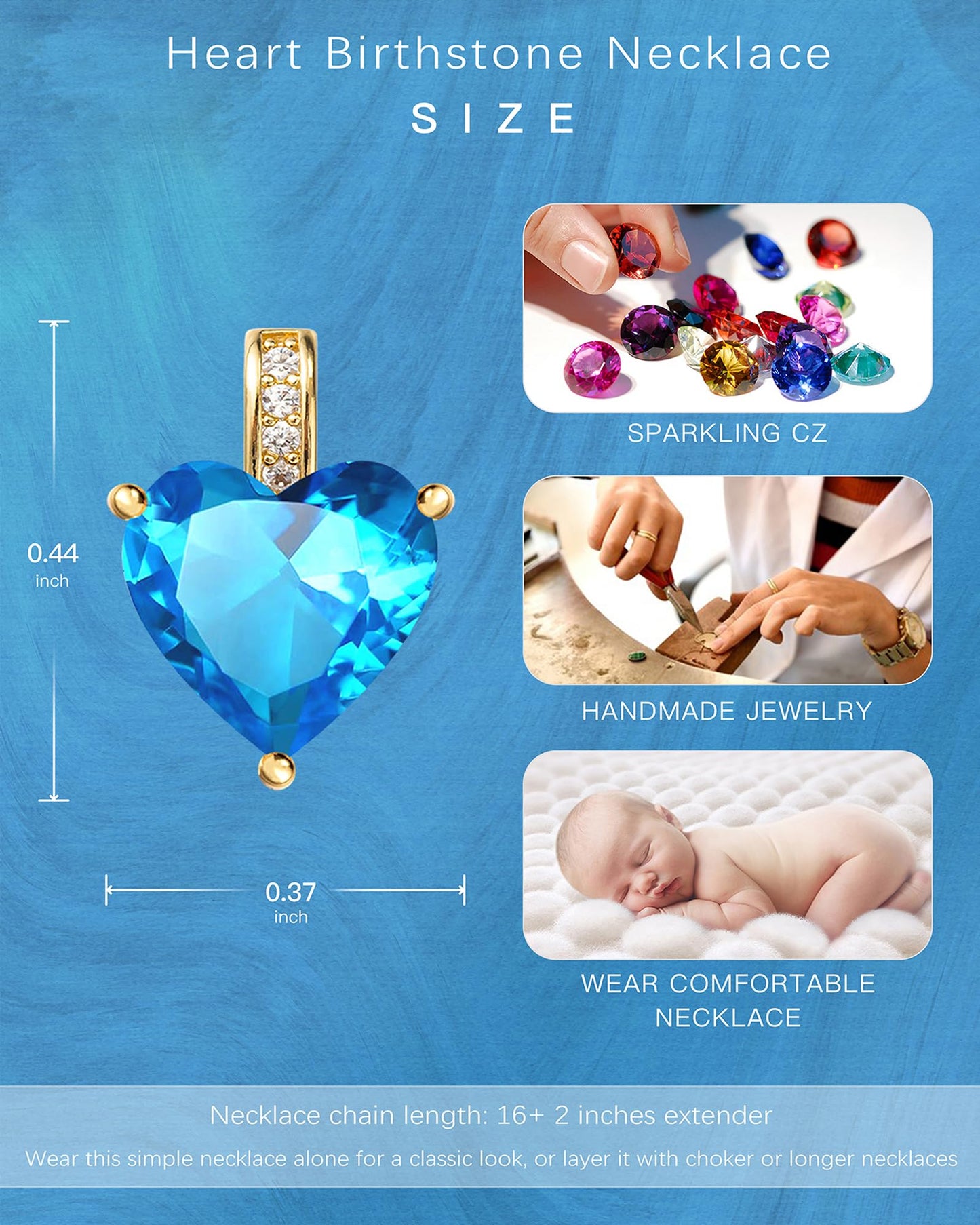 MIDDLUX December Birthstone Jewelry for women, Heart Necklace, December Birthday Gifts for Women, Birthstone Necklaces for Women, Love Necklace