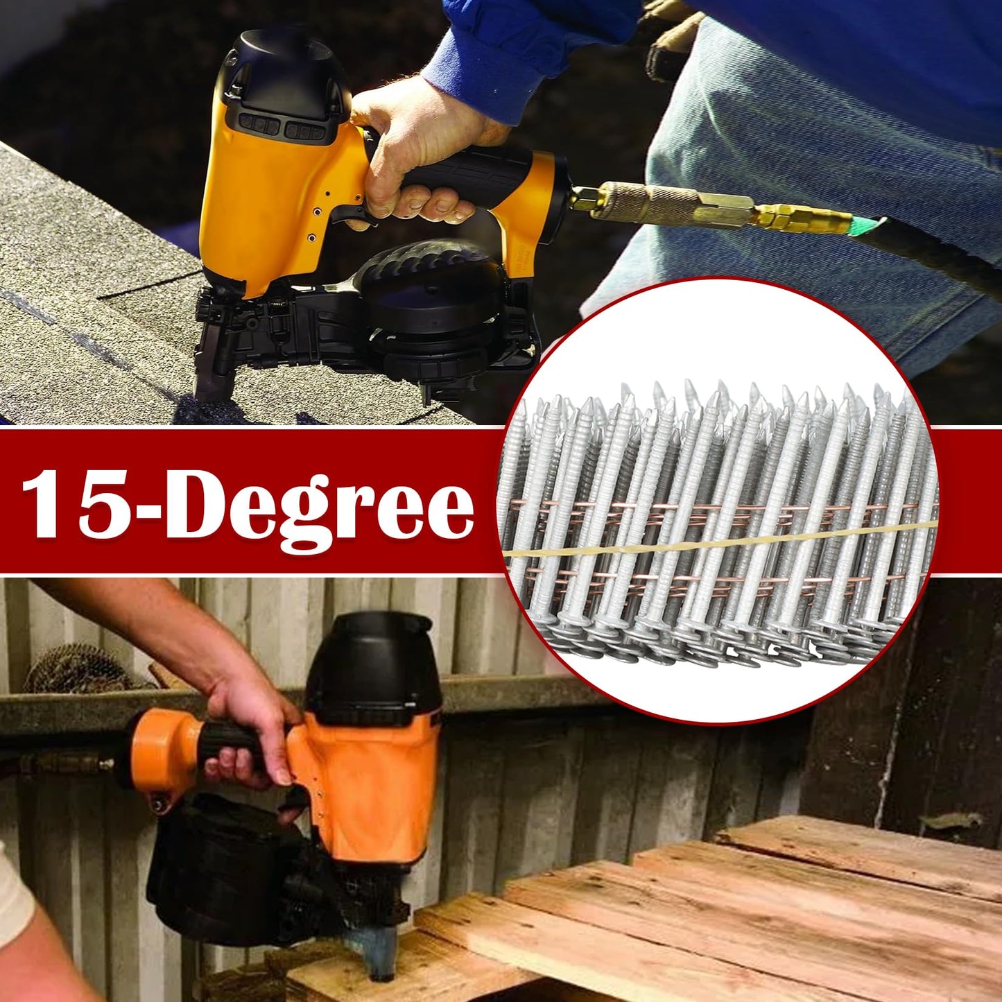 findmall 1-1/2 Inch 3600 Count Siding Nails 15-Degree Wire Collated Coil Full Round Head Hot-Dipped Galvanized Siding Nails