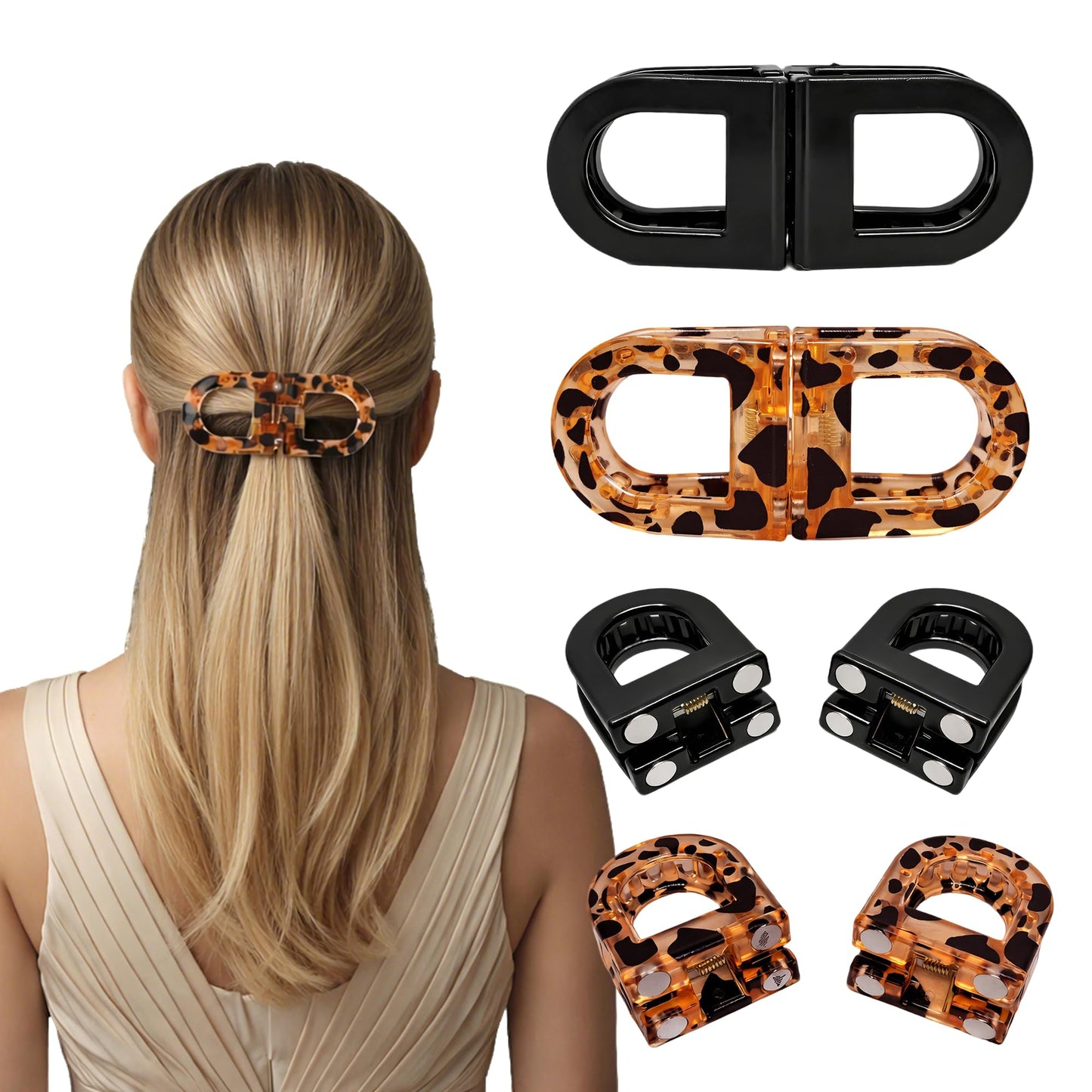 2PCS Magnetic Hair Clips for Women, Strong Hold No-Slip Hair Styling Clips, 2-in-1 Seamless Design for Easy Everyday Hairstyles