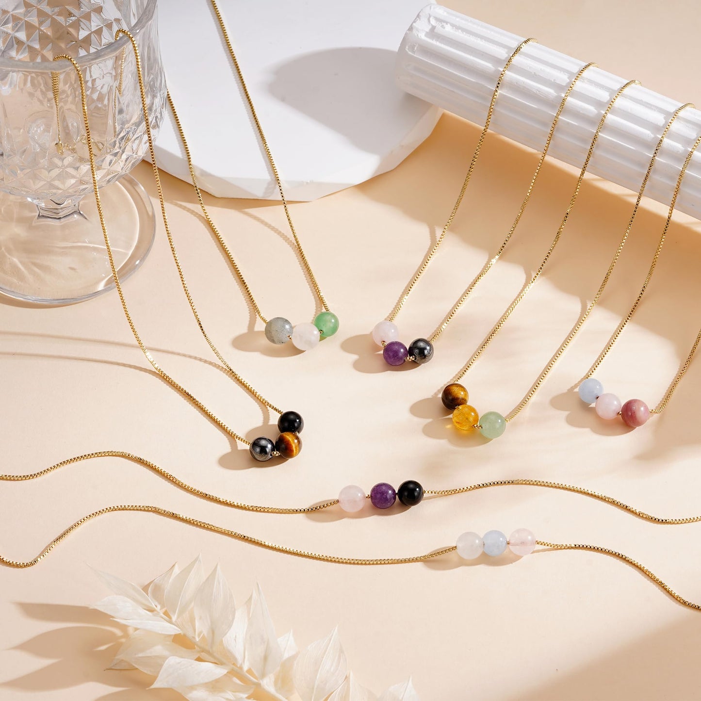 Suarlly Natural Crystal Necklace 16th Birthday Gifts Rose Quartz Moonstone Aquamarine Healing Stones Meaningful Gifts For Daughter Granddaughter Jewelry