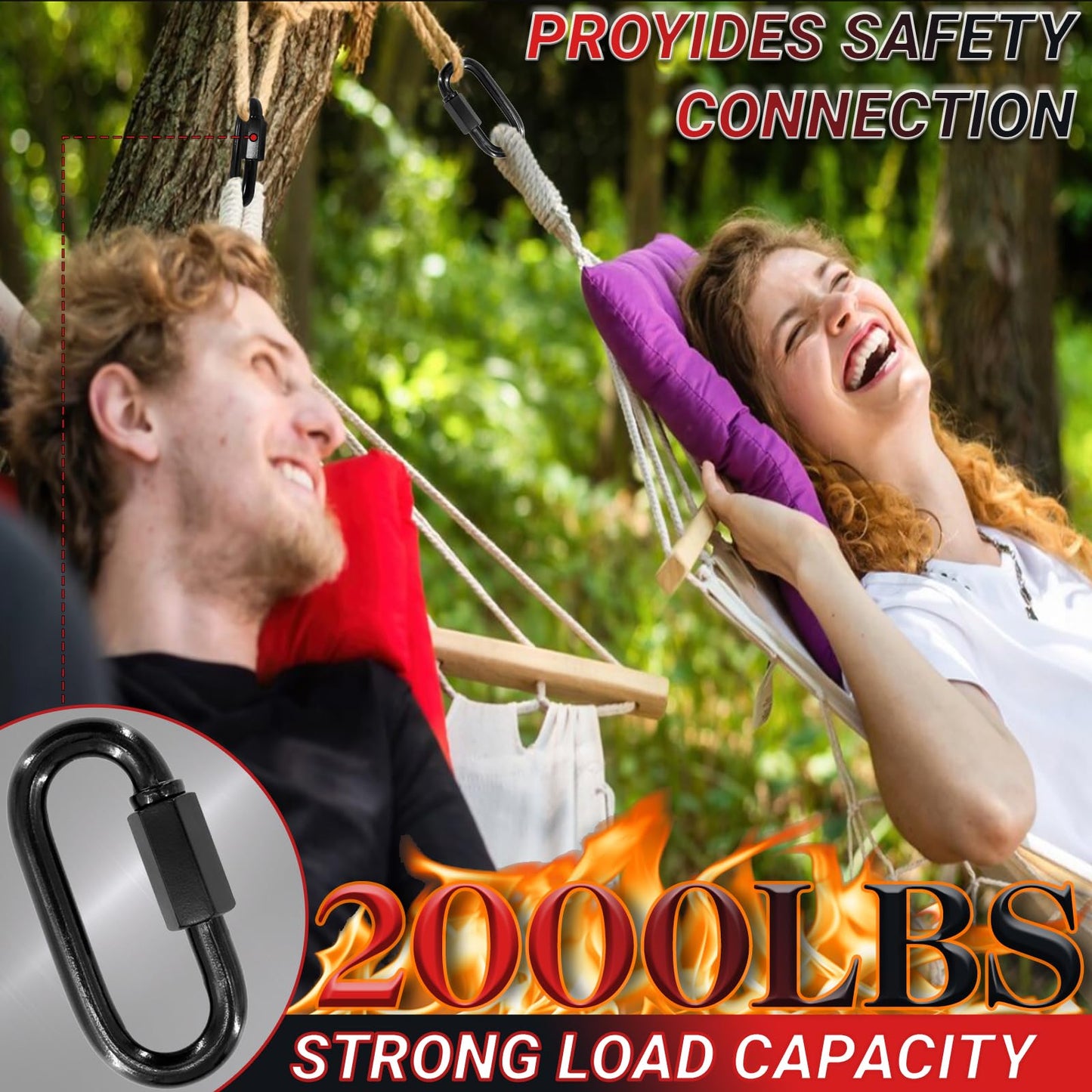 3.5" Black Chain Quick Link, 20 Pcs 3/8" Heavy Duty Locking Carabiner, 2000 LBS Capacity, Durable Chain Connector for Hanging Keys, Dog Leash, and Fence Gates