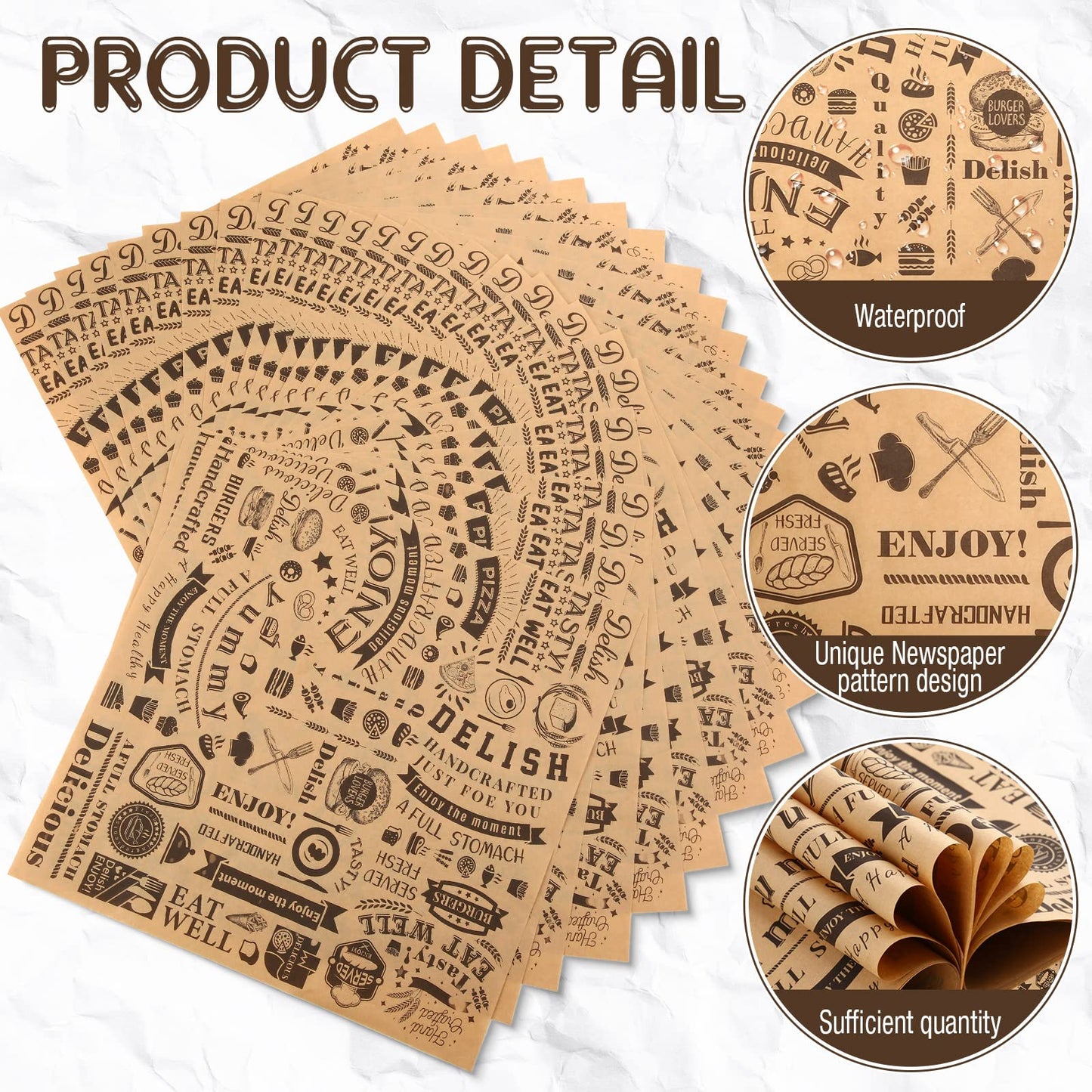 600 Pcs 12 x 12 Inch Deli Wax Paper Sheets Grease Resistant Tray Basket Liners Newsprint Paper Water and Grease Proof Sandwich Wrapping Square Hot Dog Wrappers for Food Baking (Brown)