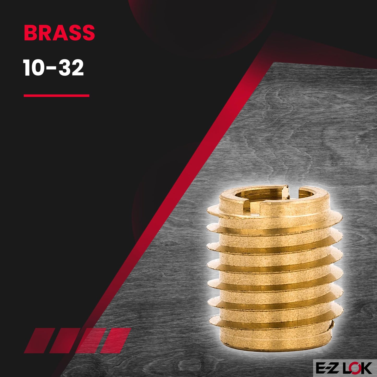 E-Z LOK Knife Threaded Insert for Hard-Wood, Brass Thread Inserts 10-32 Internal Threads, 0.500" Length Pack of 25
