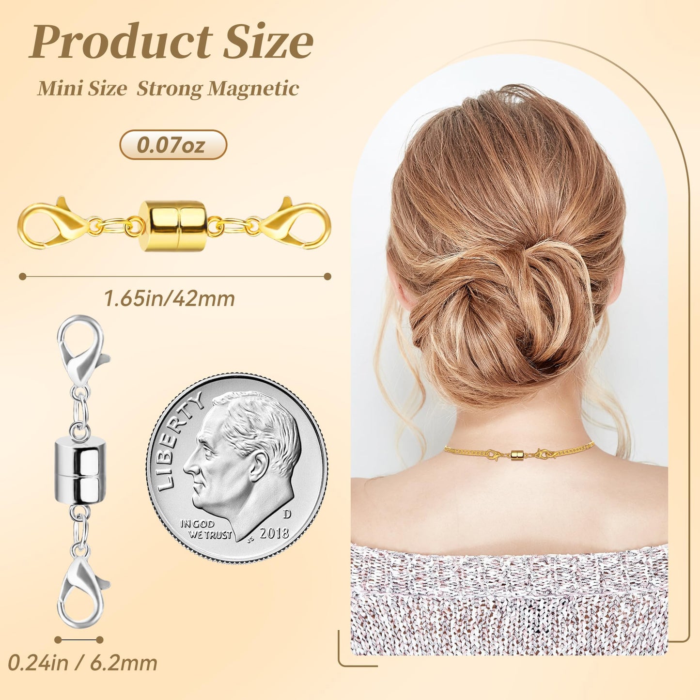 SUTQIGUI Magnetic Necklace Clasp and Closures with Double Lobster Clasp, 14K Gold and Silver Necklace Extenders for Women Magnetic Jewelry Clasps for Necklaces, Bracelet Necklace Extender(6PCS)