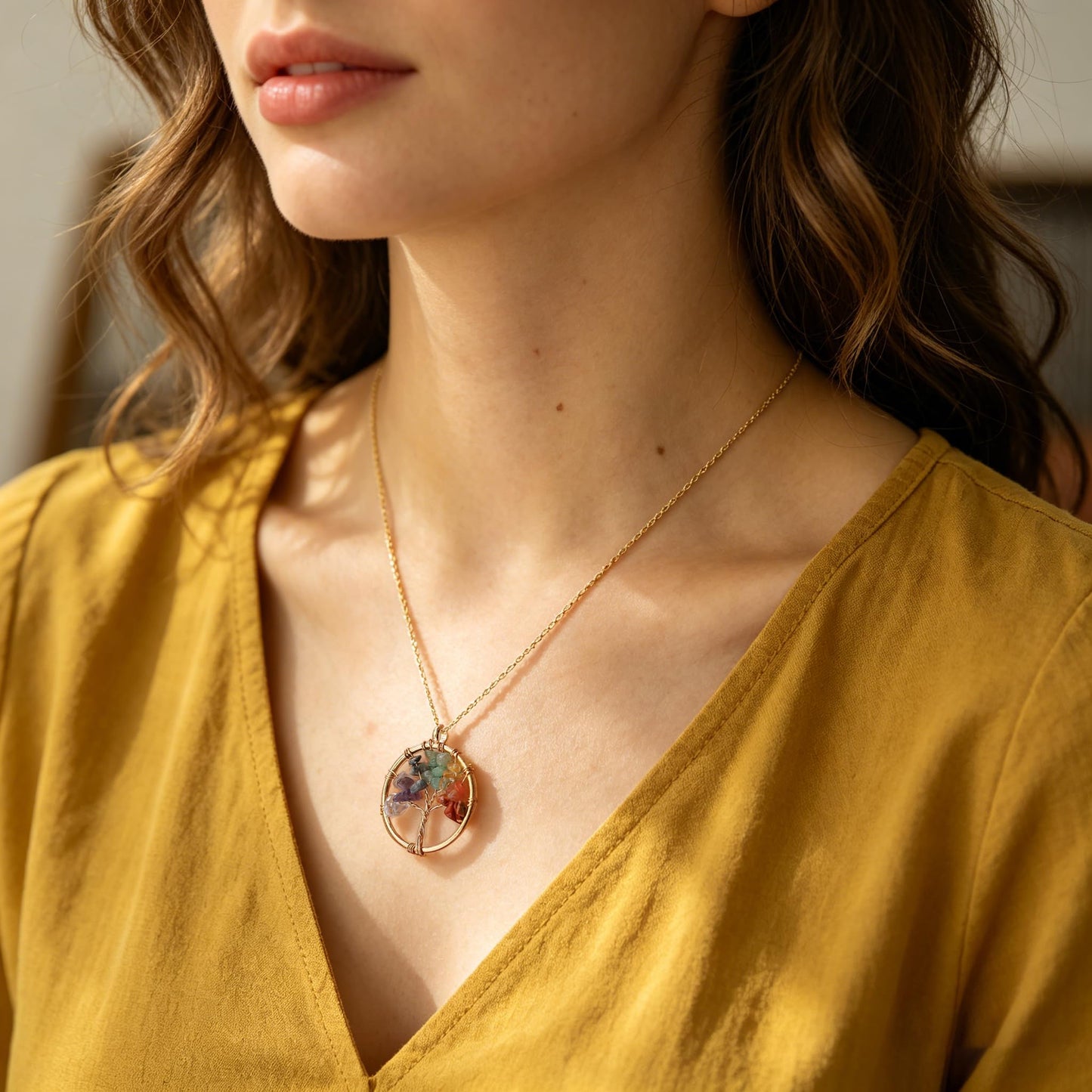 Baydurcan Tree of Life Necklace for Women, Natural Crystal Tree Pendant, Spiritual Healing stone Jewelry, Handmade Gift for Her