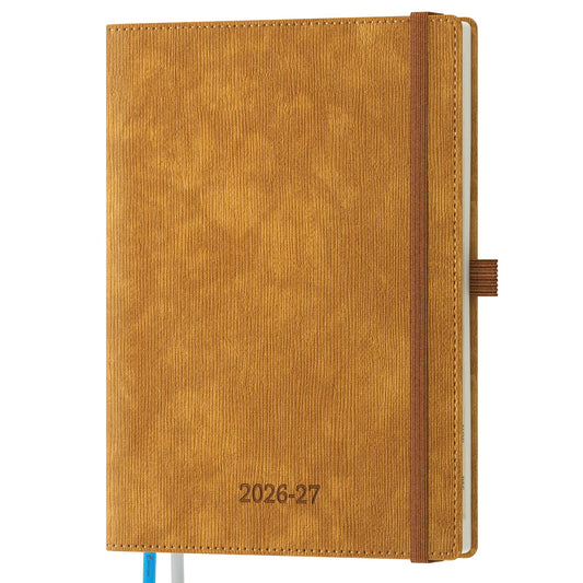 IN-LUXPRO 2026-2027 Weekly and Monthly Planner (July 2026–December 2027), 6.5"x8.5", Vertical Layout, 18 Months Agenda with Month Tabs & Pocket, Academic Calendar with Vegan Leather Cover,Caramel