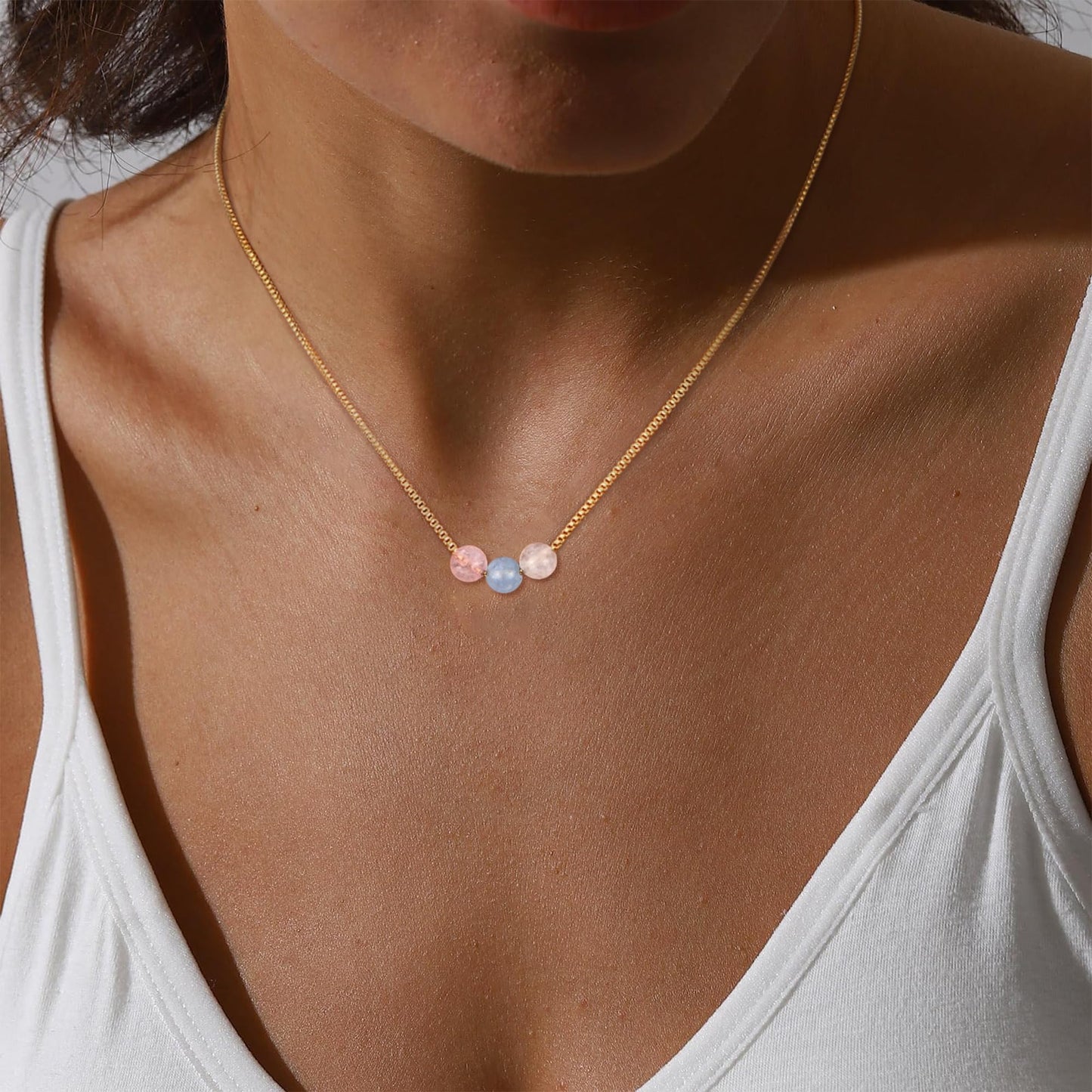 Suarlly Natural Crystal Necklace 16th Birthday Gifts Rose Quartz Moonstone Aquamarine Healing Stones Meaningful Gifts For Daughter Granddaughter Jewelry