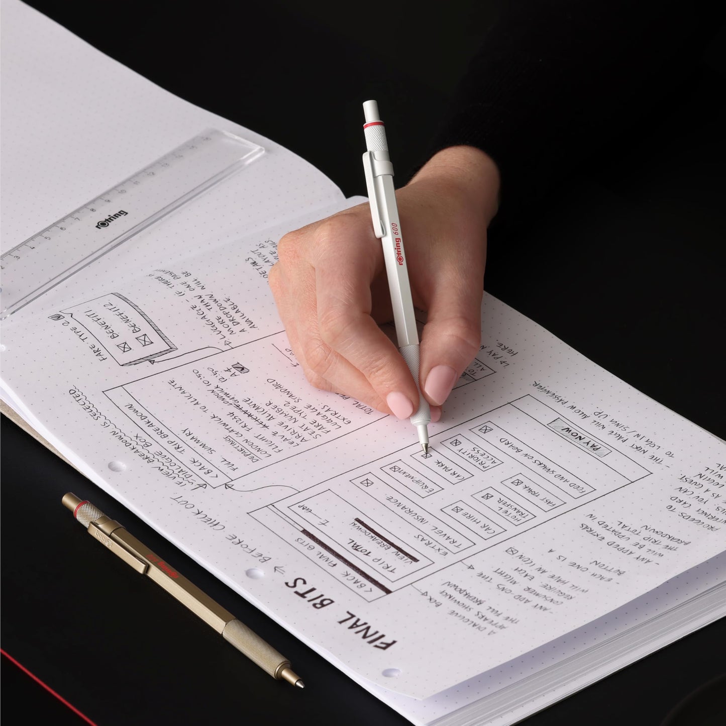 Rotring 600 Metallic Metal Ballpoint Pen, Medium Point, Black Ink, Pearl White Barrel, Refillable, 1 Count - Smooth Writing, Style, Comfort, Non-Slip Grip