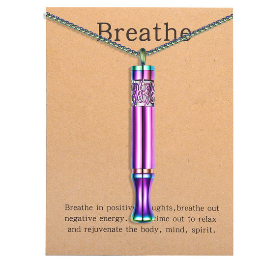 Anxiety Relief Pendant Mindfulness Breathing Necklace - Essential Oil Diffuser & Personal Inhaler Aromatherapy Necklaces for Women & Men (Rainbow)