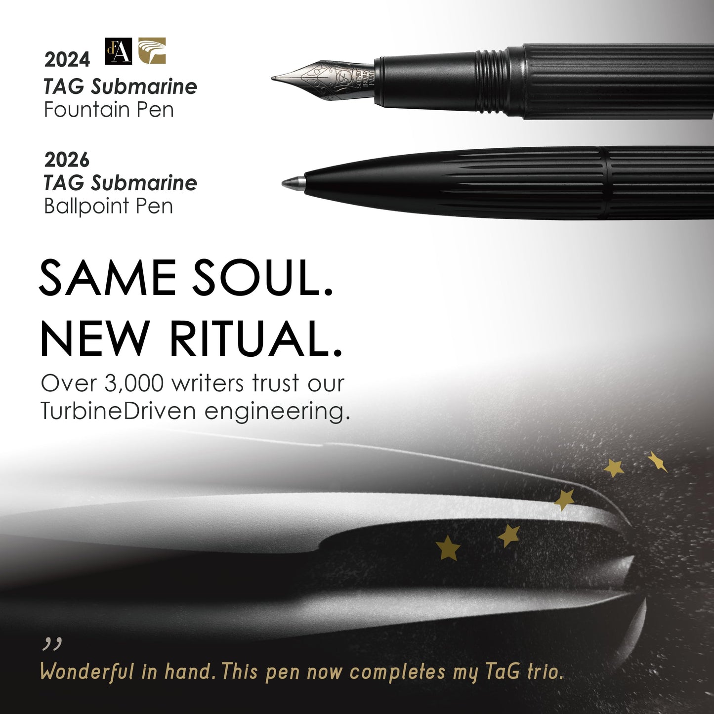 TAG Submarine Luxury Ballpoint Pen with Sonar Stand, Turbine Twist Desk Pen, Shadow Black Aerospace Aluminum Writing Instrument, Schmidt Refill, Fancy Executive Gift Pen