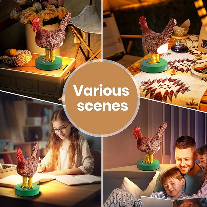 Chicken Egg Lamp, Funny Dimmable 3D Chicken Night Light with Egg in Butt, Lifelike Rooster Lamp with Touch Switch for Easter, Christmas, Birthdays Gifts