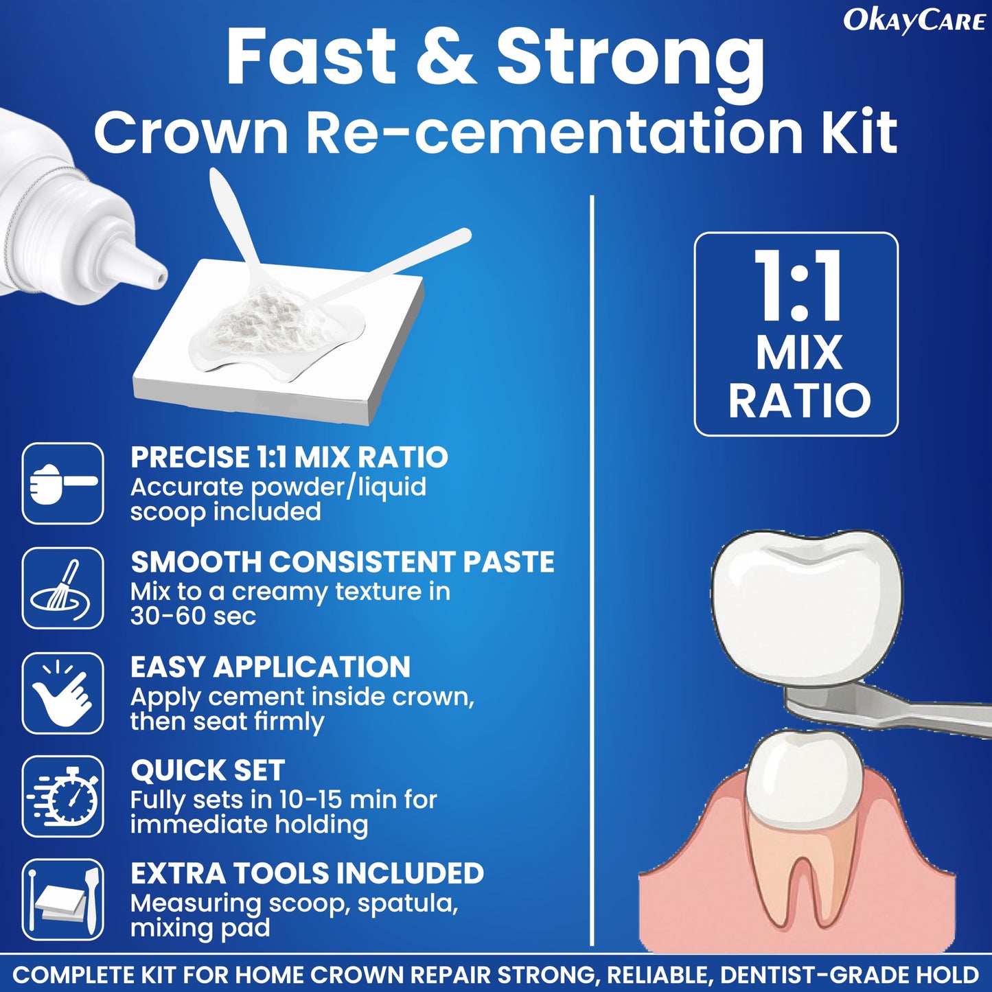 Zinc Oxide Eugenol Dental Cement Kit – Instant Tooth Repair, Cap, Crown & Bridge Filling | Ultra Strong & Pulp-Soothing Formula | Long Lasting - Easy Mix-and-Use Dental Adhesive for DIY, Home & Clinic