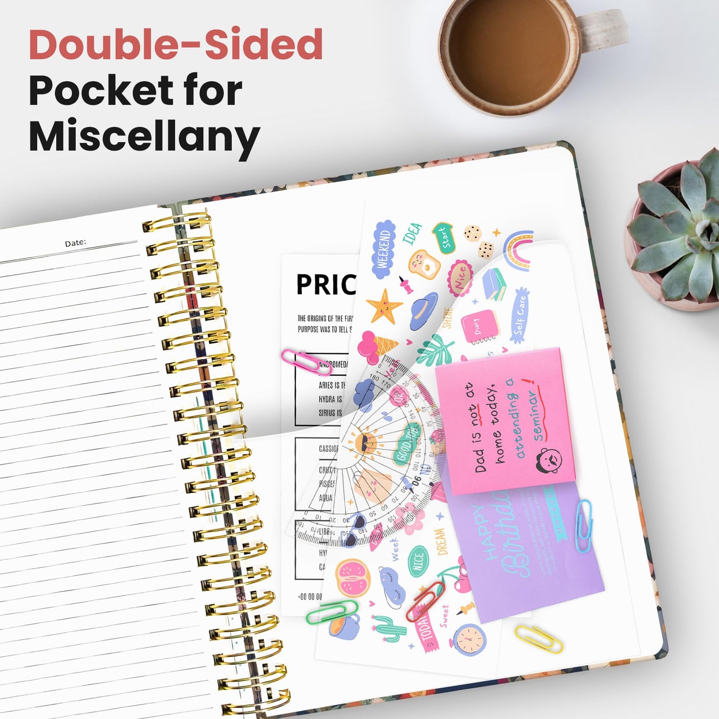 Large Spiral Notebook with Dividers & Tabs, 8.5" x 11" Hardcover 5 Subject Notebook for Work, 280 pages, College Ruled, Cute Journal for Women, Perfect for Study & Office Note Taking, Garden