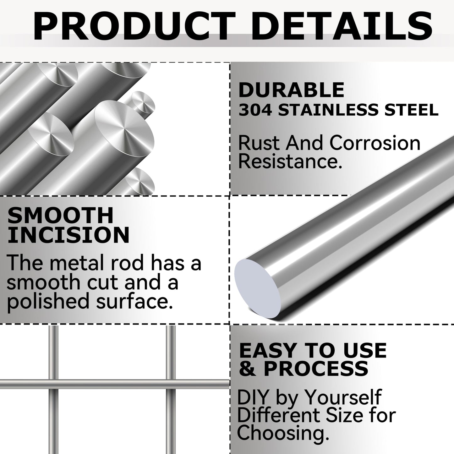 YOXMULK 4pcs 304 Stainless Steel Round Rods 1/2" Dia x 10" Length,Metal Solid Shaft Rods (4, 1/2 x 10)